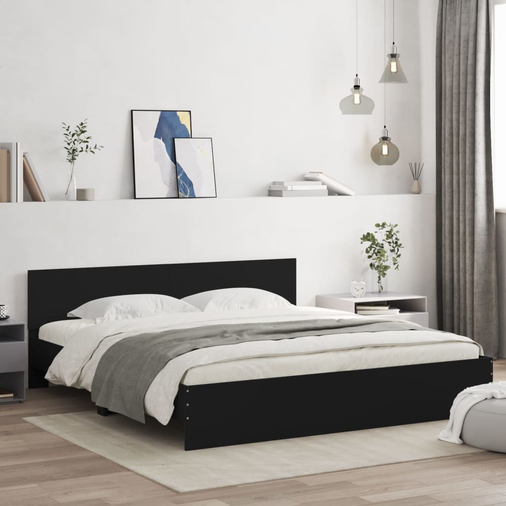 Bedframe met hoofdeinde zwart 200x200 cm – afbeelding 1
