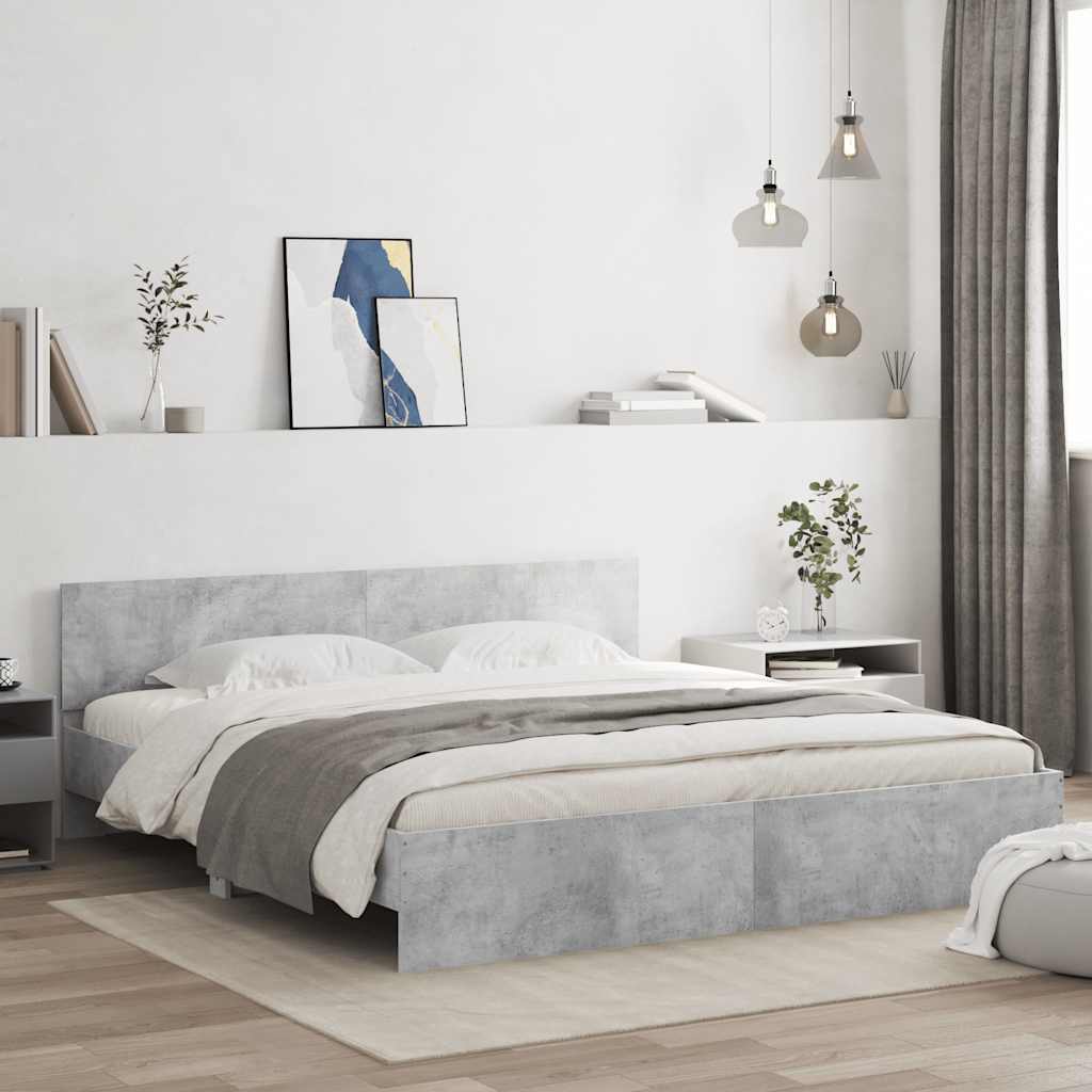 Bedframe met hoofdeinde betongrijs 200x200 cm – afbeelding 1