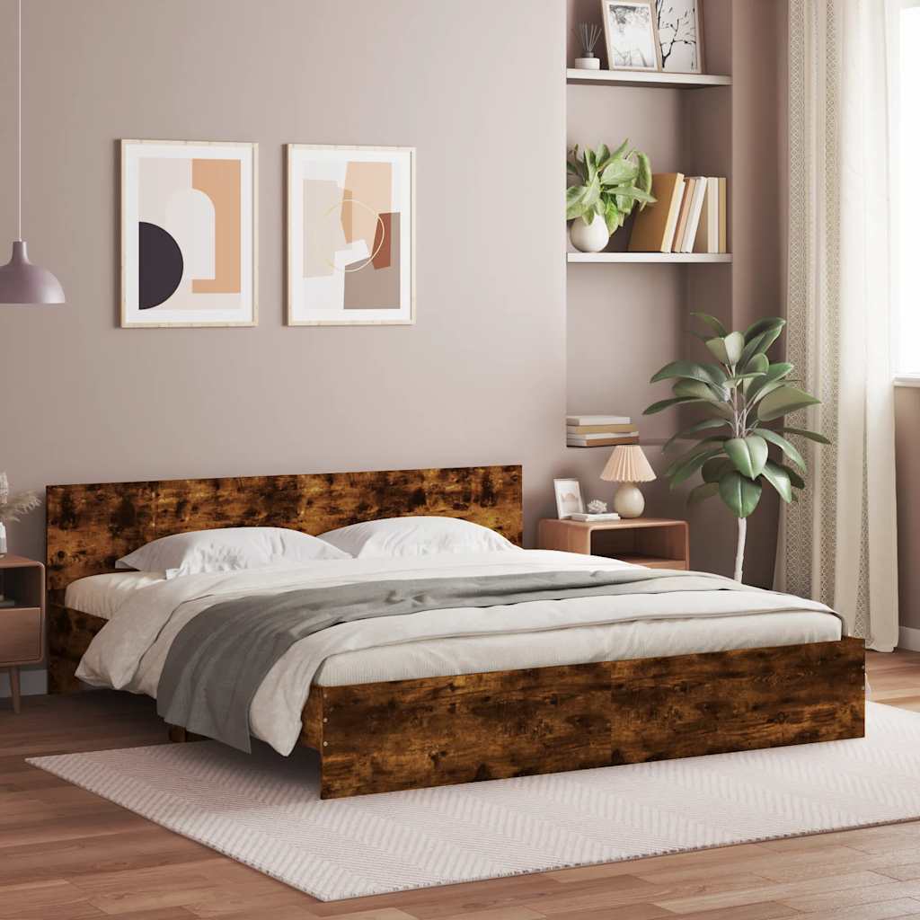 Bedframe met hoofdeinde gerookt eikenkleurig 180x200 cm – afbeelding 1