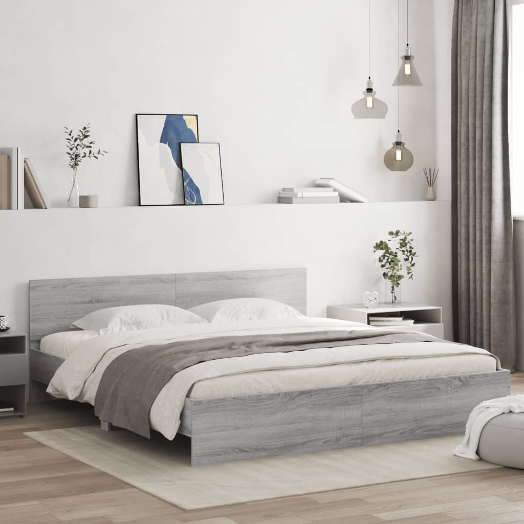 Bedframe met hoofdeinde grijs sonoma eikenkleurig 160x200 cm