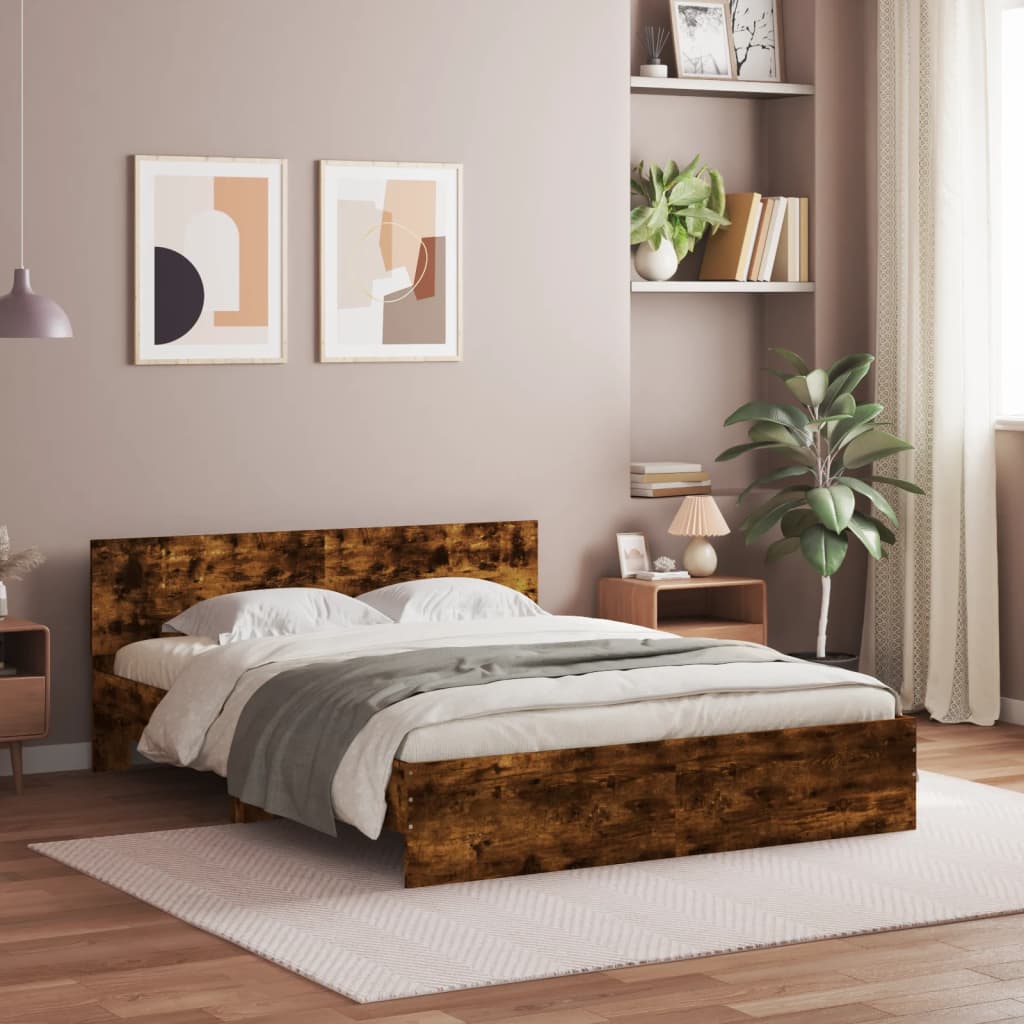 Bedframe met hoofdeinde gerookt eikenkleurig 150x200 cm – afbeelding 1