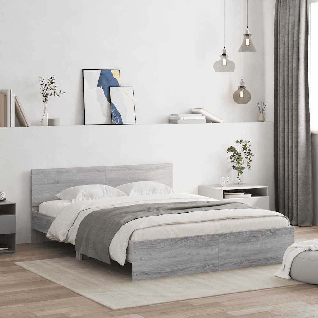 Bedframe met hoofdeinde grijs sonoma eikenkleurig 150x200 cm – afbeelding 1