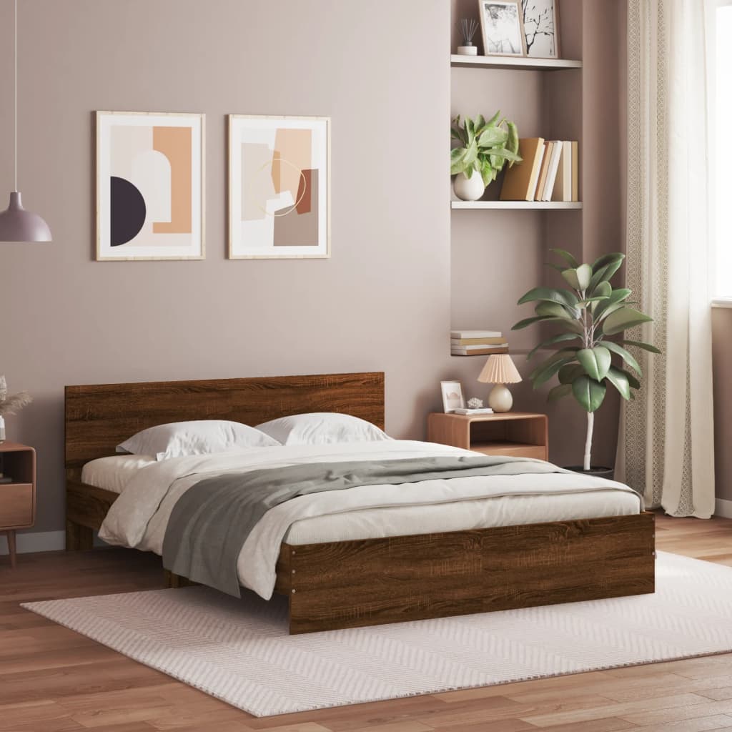 Bedframe met hoofdeinde bruin eikenkleur 150x200 cm – afbeelding 1