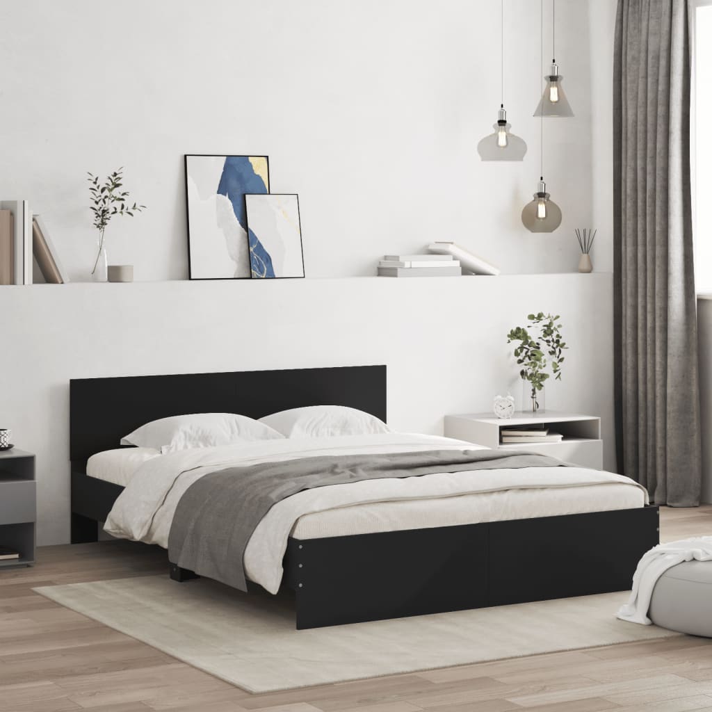 Bedframe met hoofdeinde zwart 140x200 cm – afbeelding 1