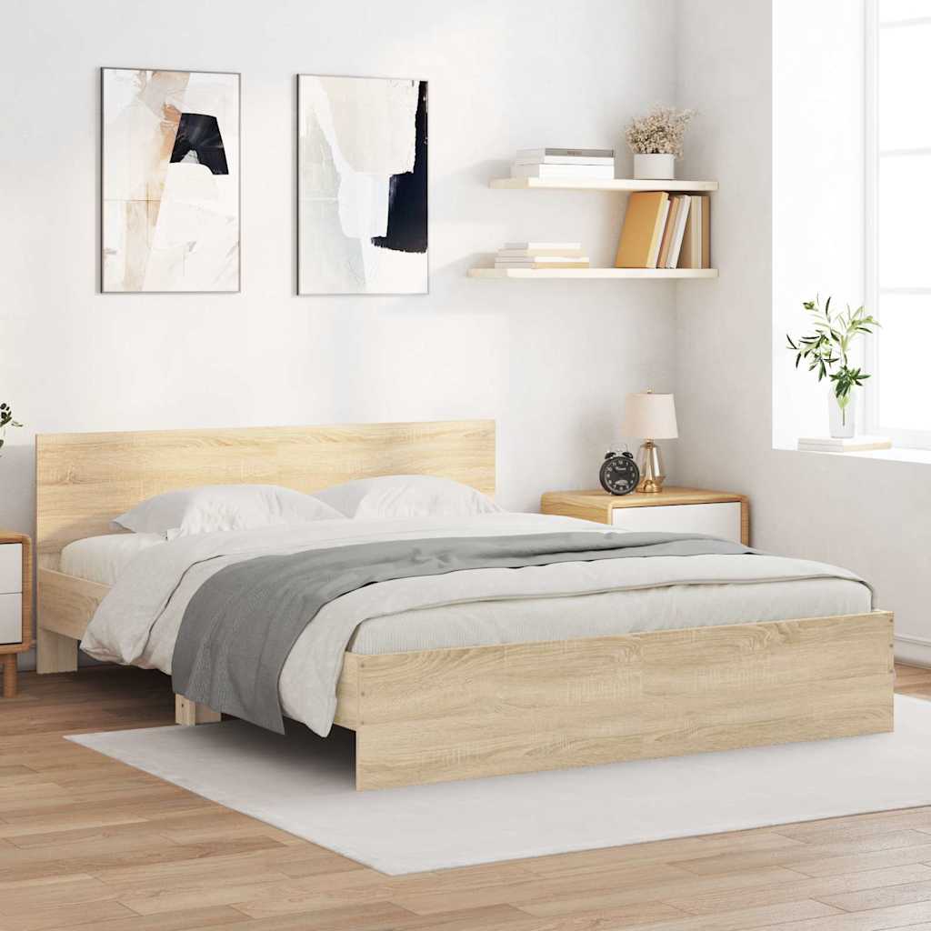 Bedframe met hoofdeinde sonoma eikenkleurig 140x200 cm – afbeelding 1