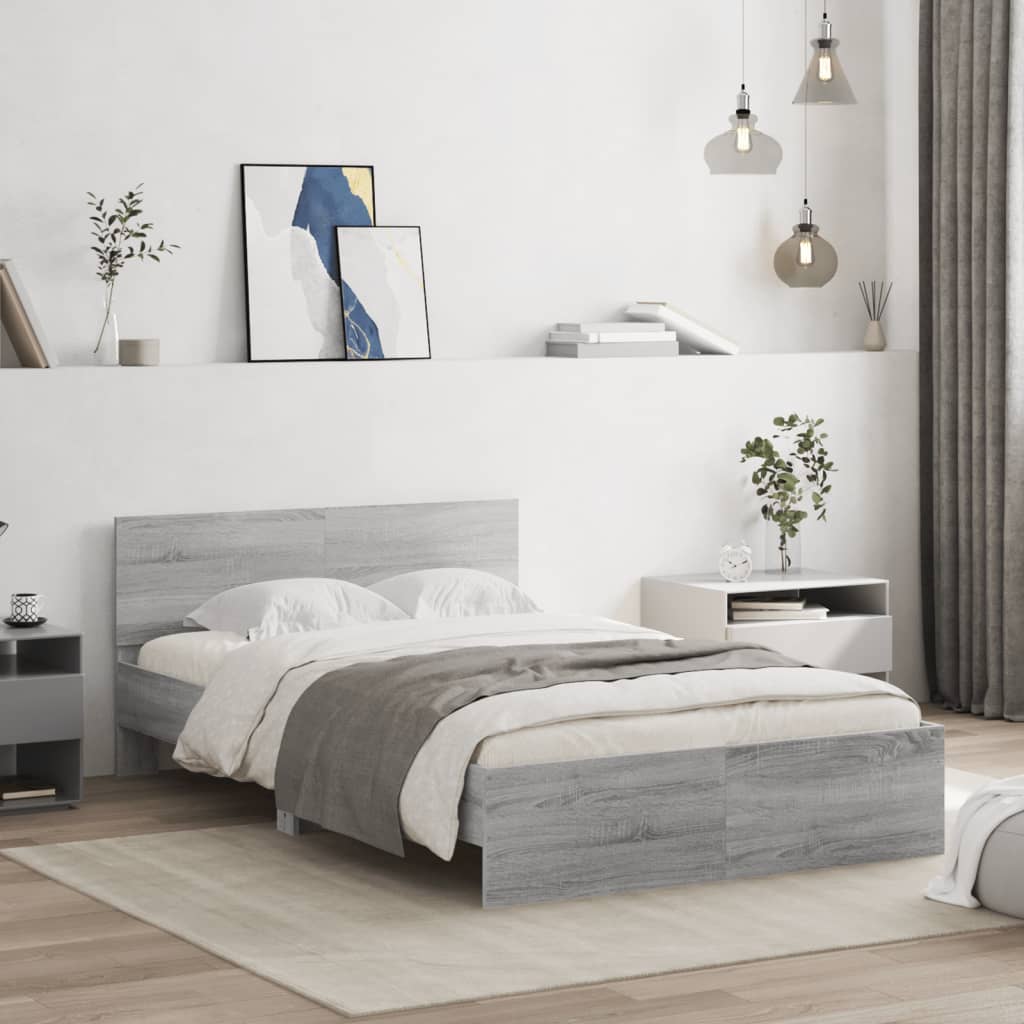 Bedframe met hoofdeinde grijs sonoma eikenkleurig 120x200 cm – afbeelding 1
