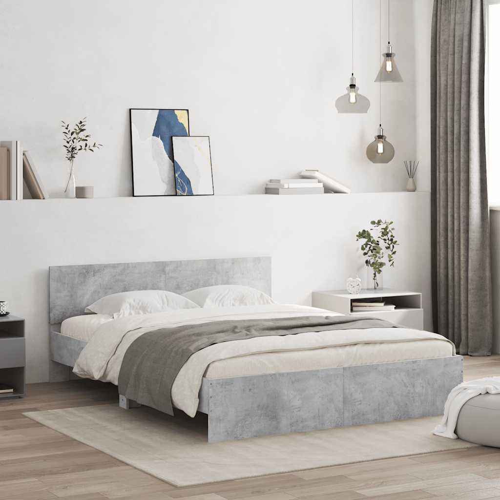 Bedframe met hoofdeinde betongrijs 140x190 cm – afbeelding 1