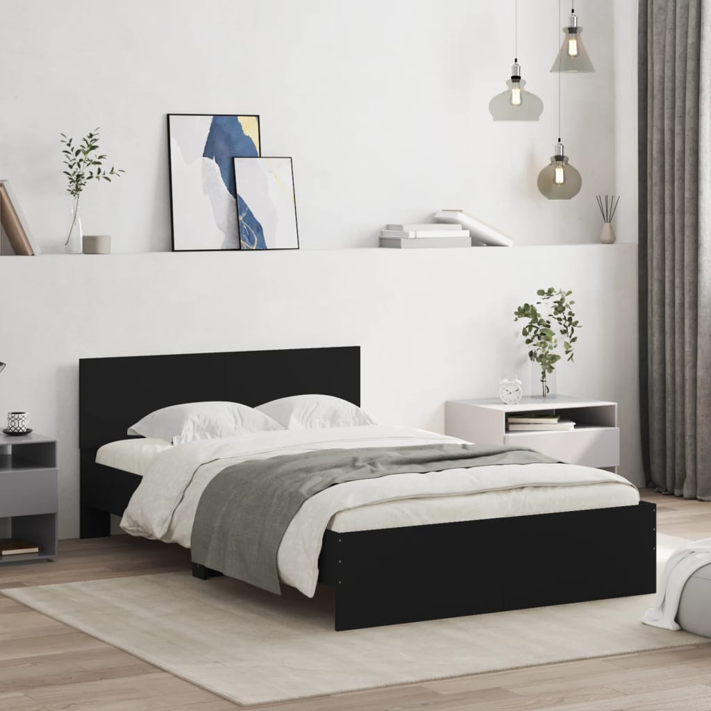 Bedframe met hoofdeinde zwart 135x190 cm – afbeelding 1
