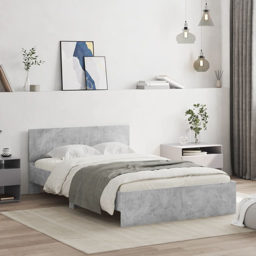 Bedframe met hoofdeinde betongrijs 135x190 cm – afbeelding 1