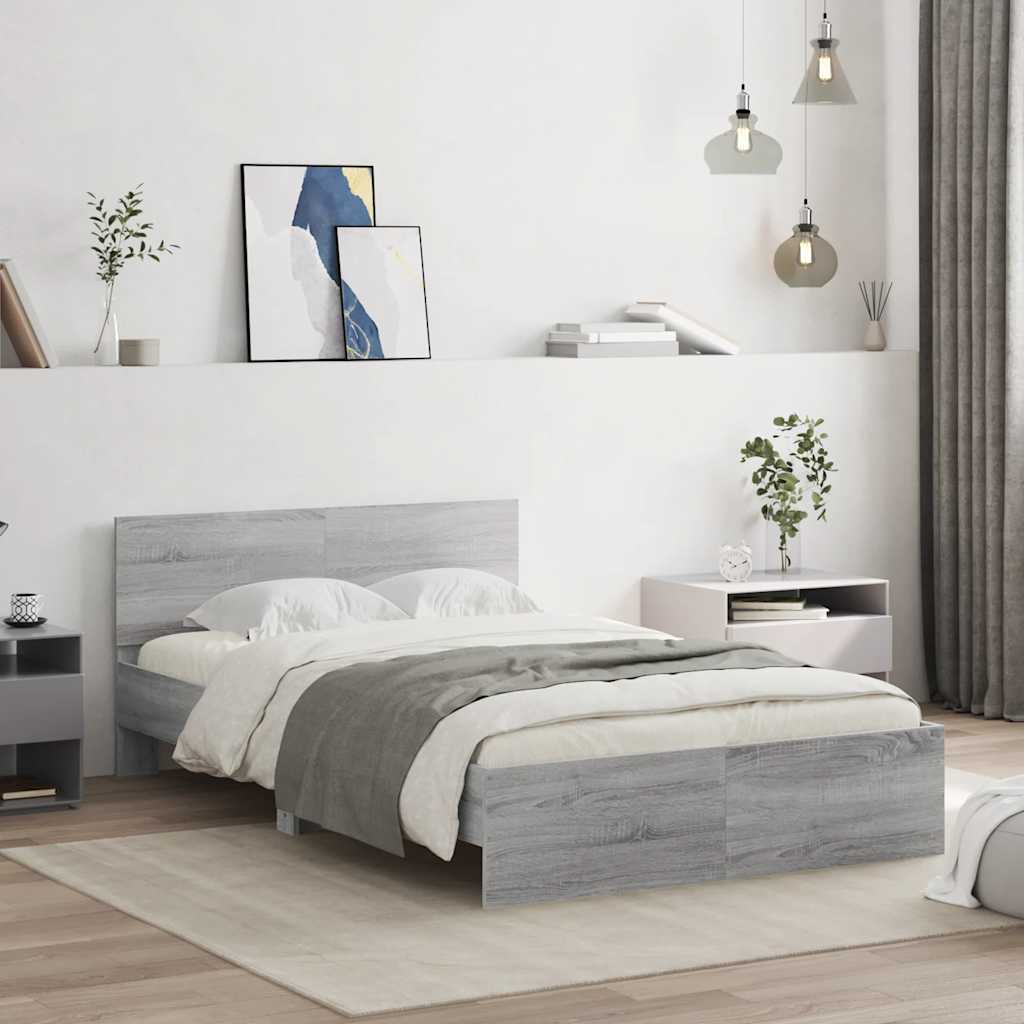 Bedframe met hoofdeinde grijs sonoma eikenkleurig 135x190 cm – afbeelding 1