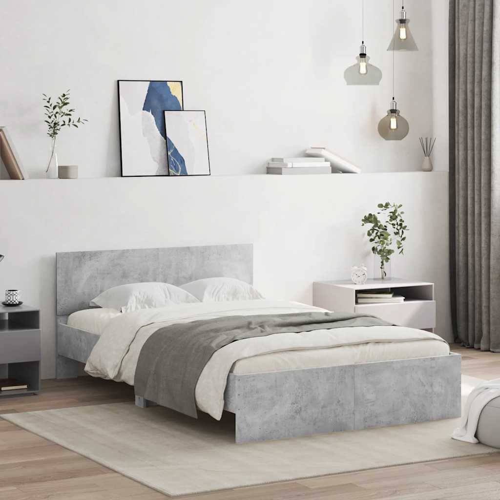 Bedframe met hoofdeinde betongrijs 120x190 cm