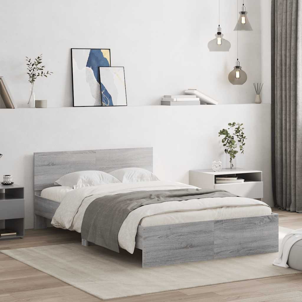 Bedframe met hoofdeinde grijs sonoma eikenkleurig 120x190 cm – afbeelding 1