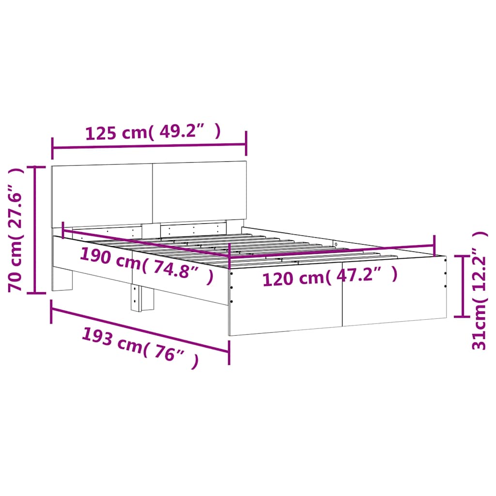 Bedframe met hoofdeinde bruin eikenkleur 120x190 cm – afbeelding 10