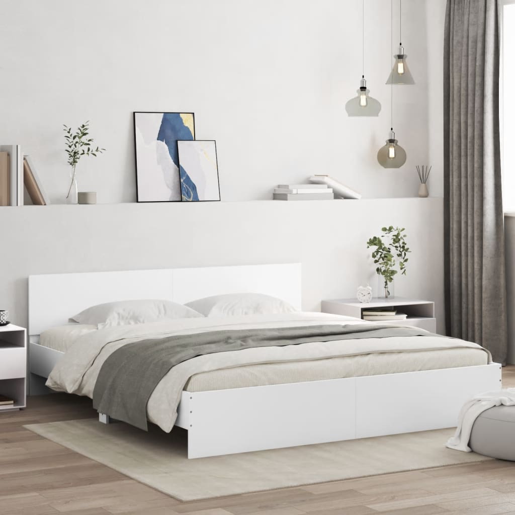 Bedframe met hoofdeinde en LED wit 180x200 cm