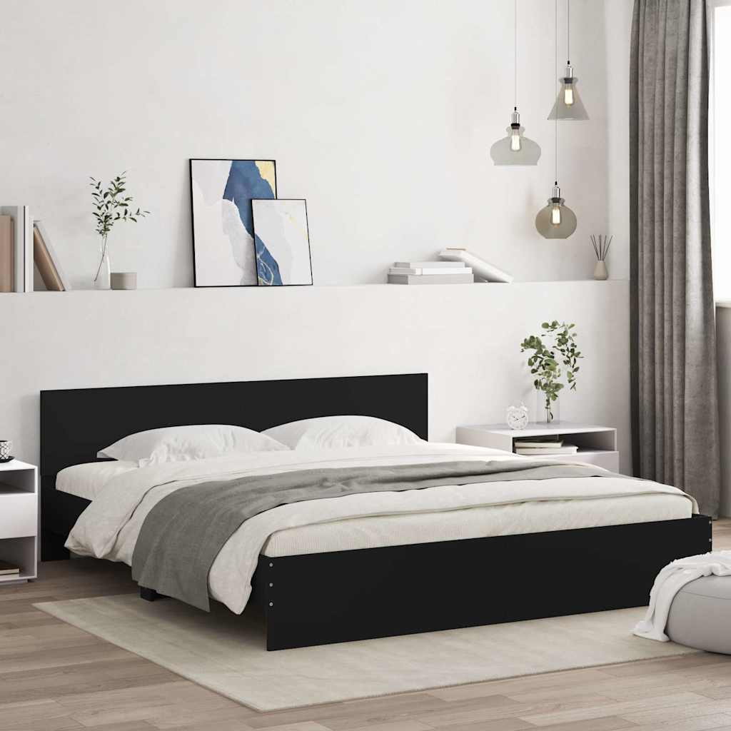 Bedframe met hoofdeinde en LED zwart 180x200 cm – afbeelding 1