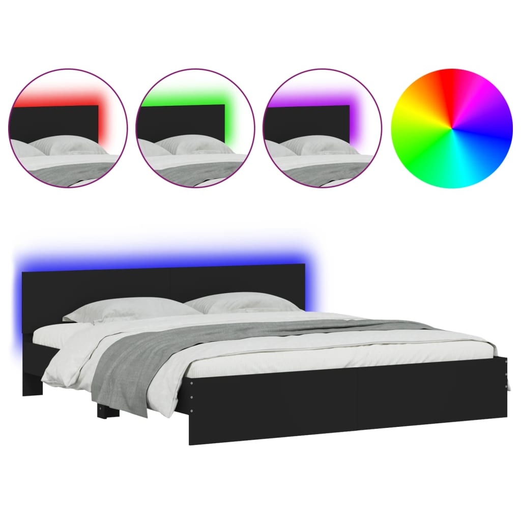 Bedframe met hoofdeinde en LED zwart 180x200 cm – afbeelding 2