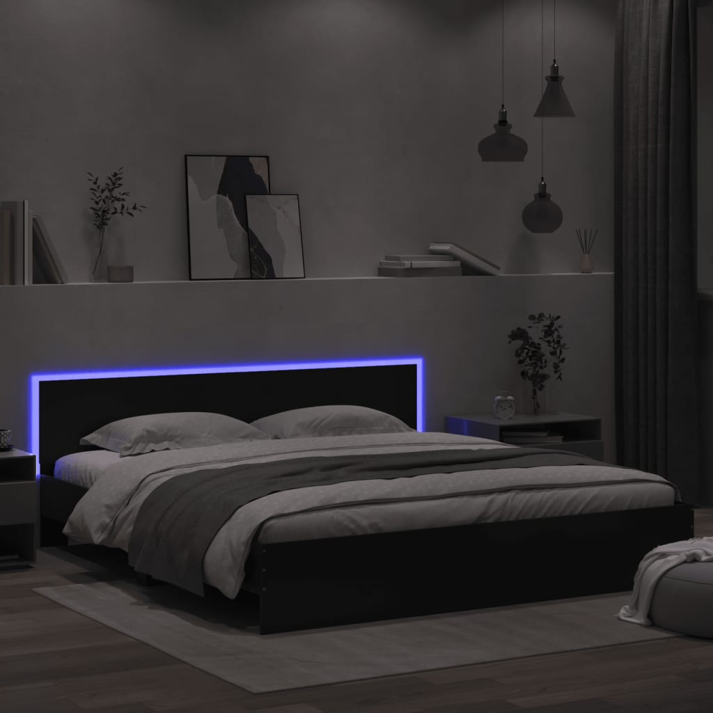Bedframe met hoofdeinde en LED zwart 180x200 cm – afbeelding 4