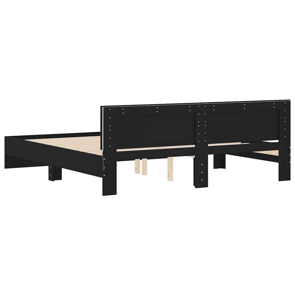 Bedframe met hoofdeinde en LED zwart 180x200 cm – afbeelding 9