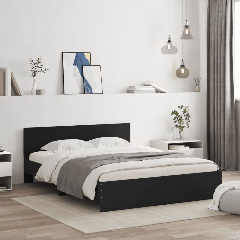 Bedframe met LED zonder matras 150x200 cm zwart – afbeelding 1