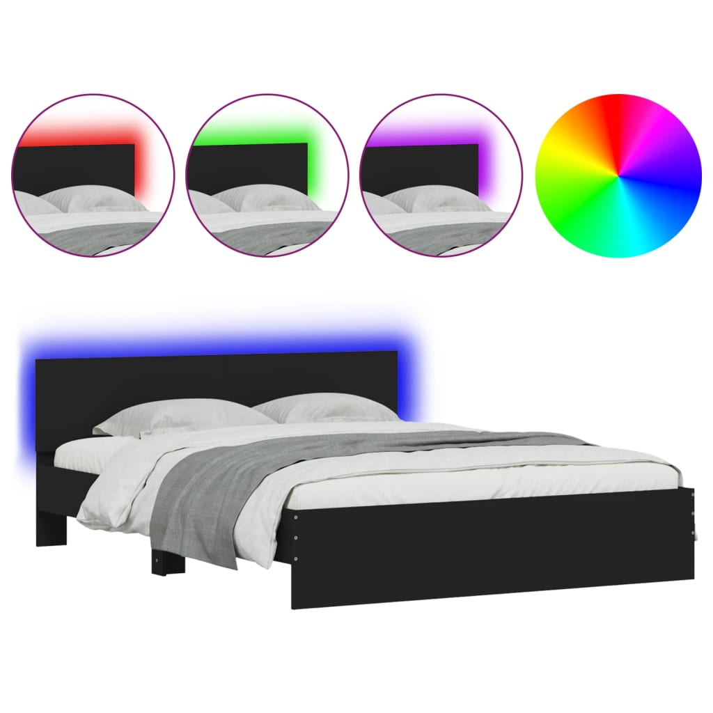Bedframe met LED zonder matras 150x200 cm zwart – afbeelding 2