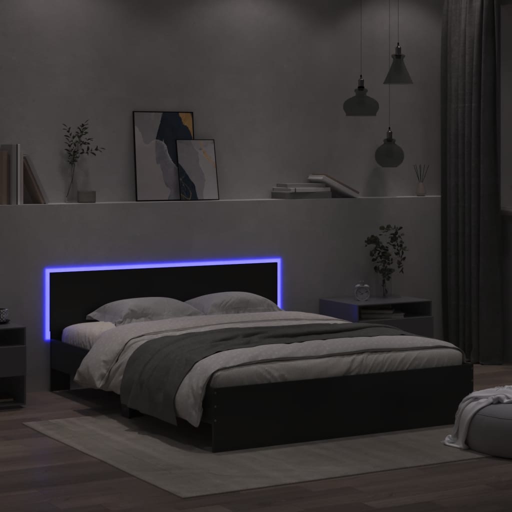Bedframe met LED zonder matras 150x200 cm zwart – afbeelding 4