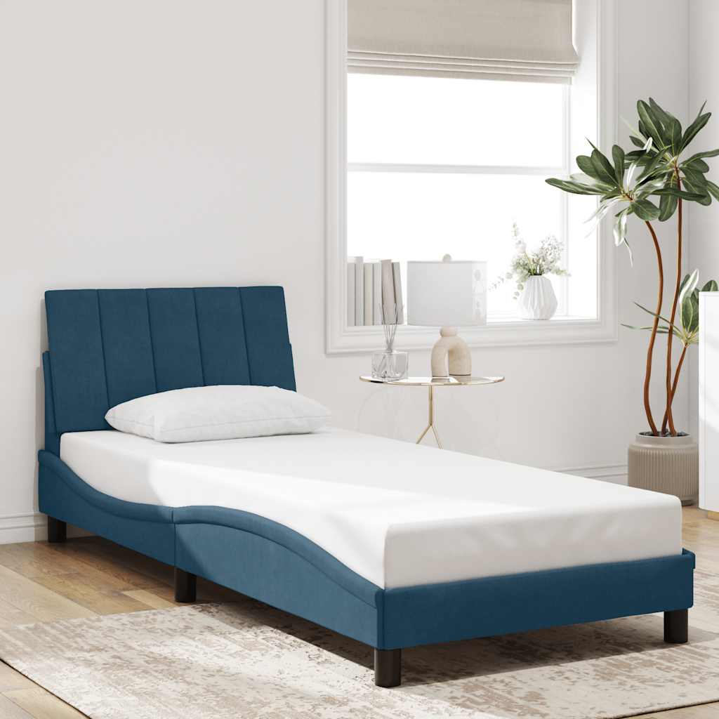 Bedframe zonder matras "Hanko" fluweel blauw 90x190 cm – afbeelding 1