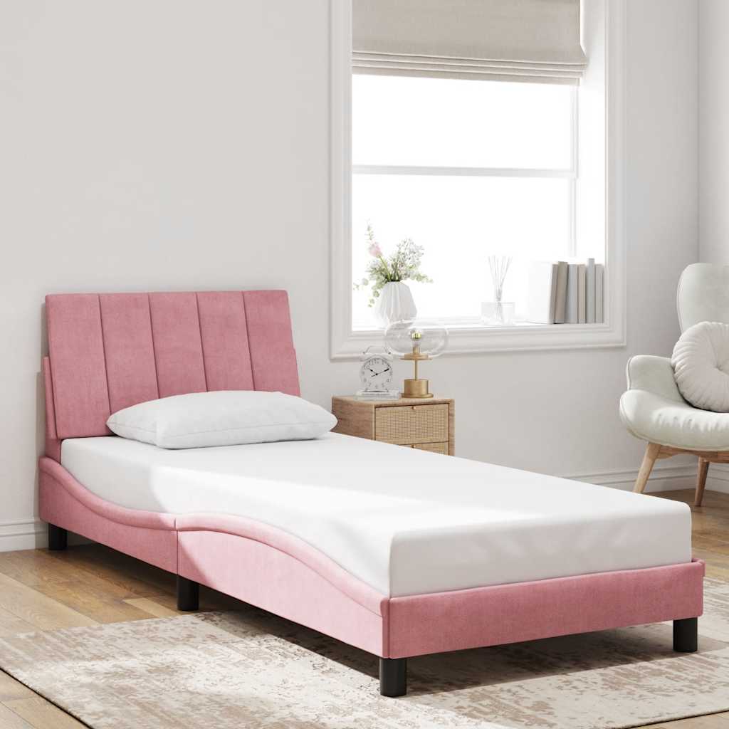 Bedframe zonder matras "Hanko" fluweel roze 90x200 cm – afbeelding 1