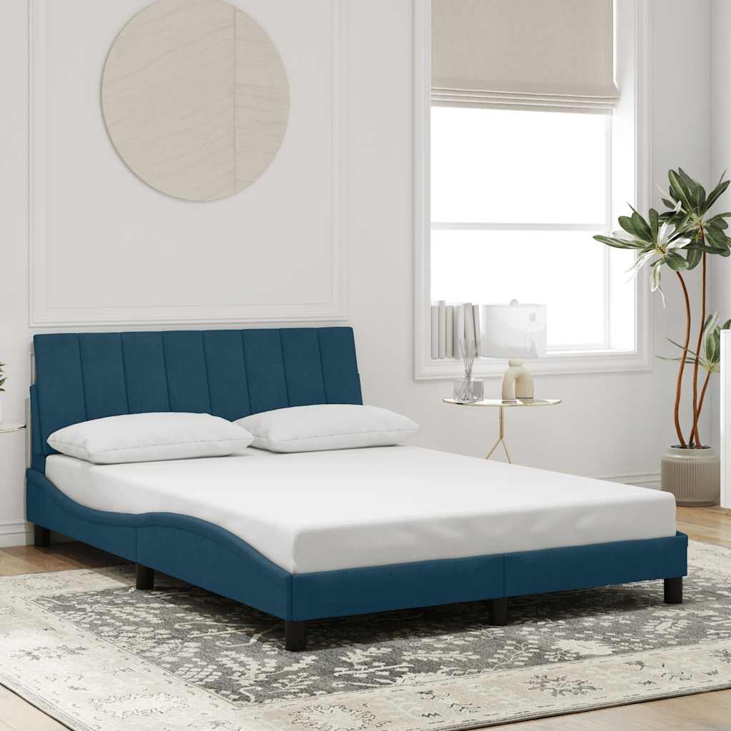 Bedframe zonder matras "Hanko" fluweel blauw 140x190 cm – afbeelding 1