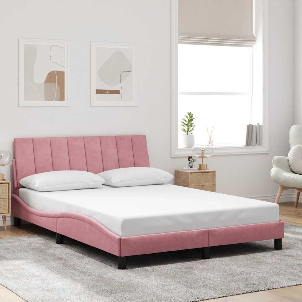 Bedframe zonder matras "Hanko" fluweel roze 140x190 cm – afbeelding 1