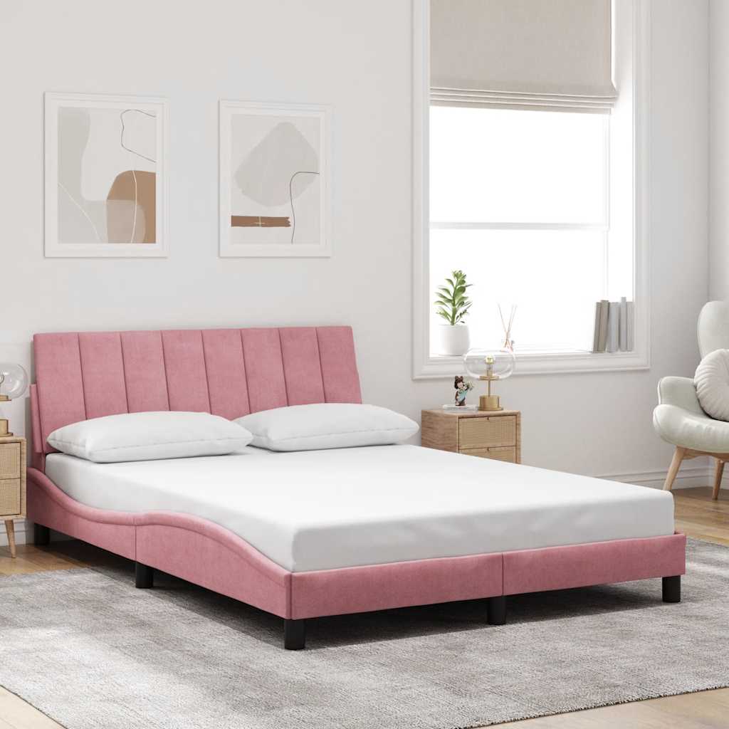 Bedframe zonder matras "Hanko" fluweel roze 140x200 cm – afbeelding 1