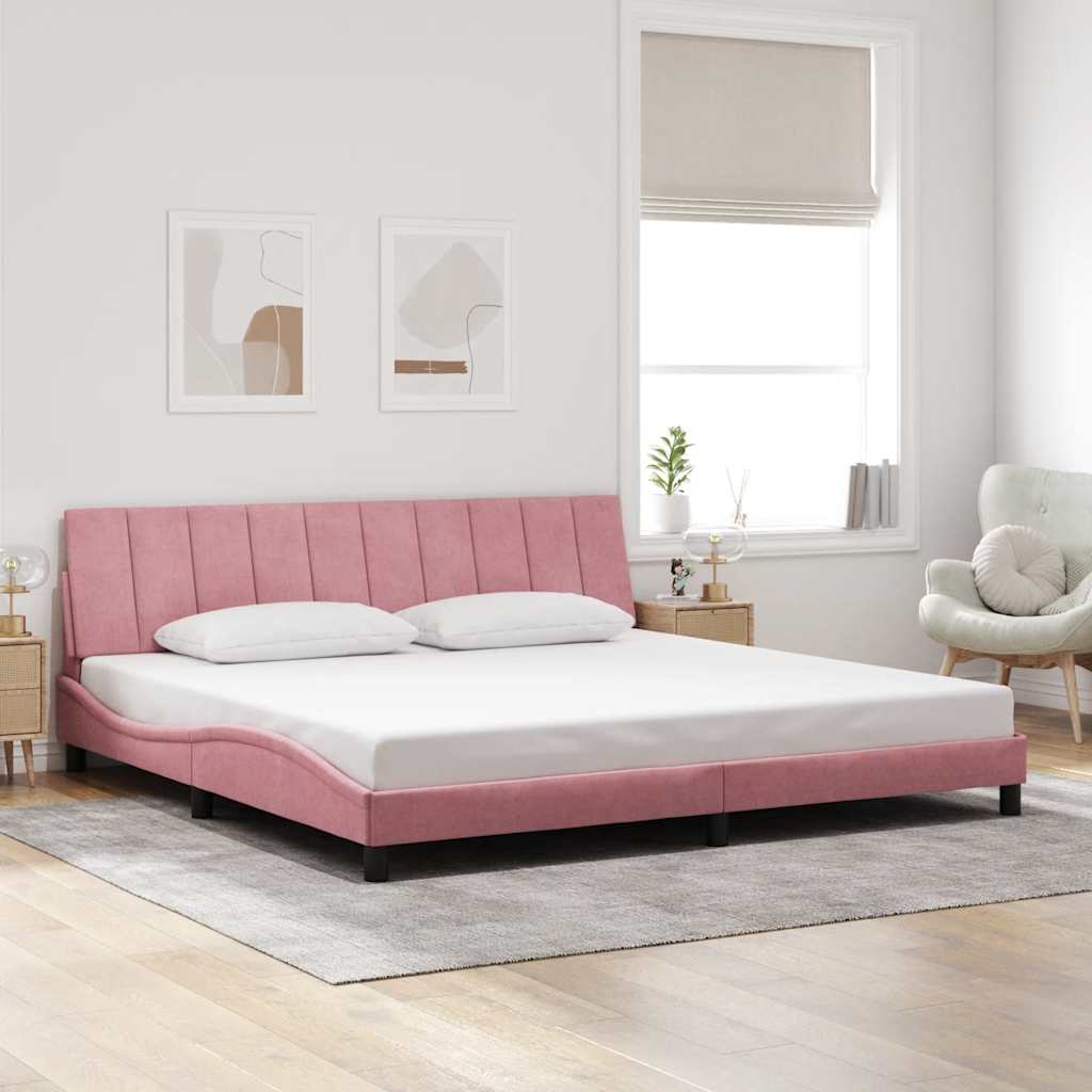 Bedframe zonder matras "Hanko" fluweel roze 200x200 cm – afbeelding 1