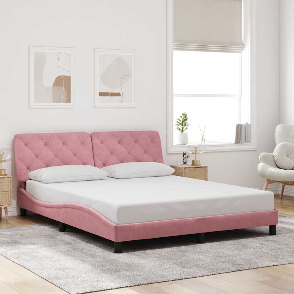 Bedframe zonder matras fluweel roze 160x200 cm – afbeelding 1