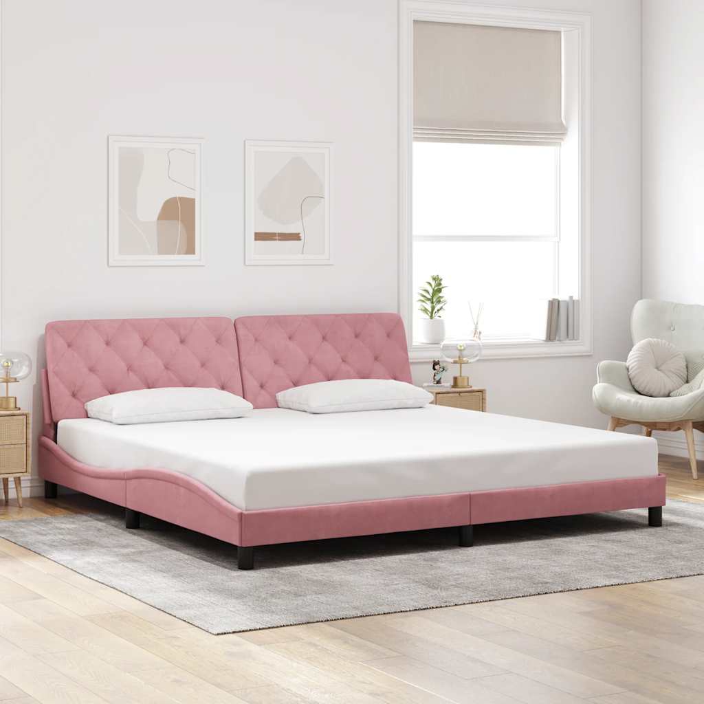 Bedframe zonder matras fluweel roze 200x200 cm – afbeelding 1