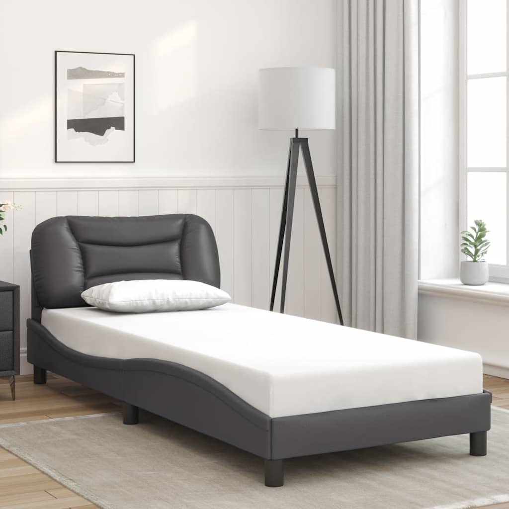 Bedframe zonder matras "Hvar" kunstleer grijs 90x190 cm – afbeelding 1