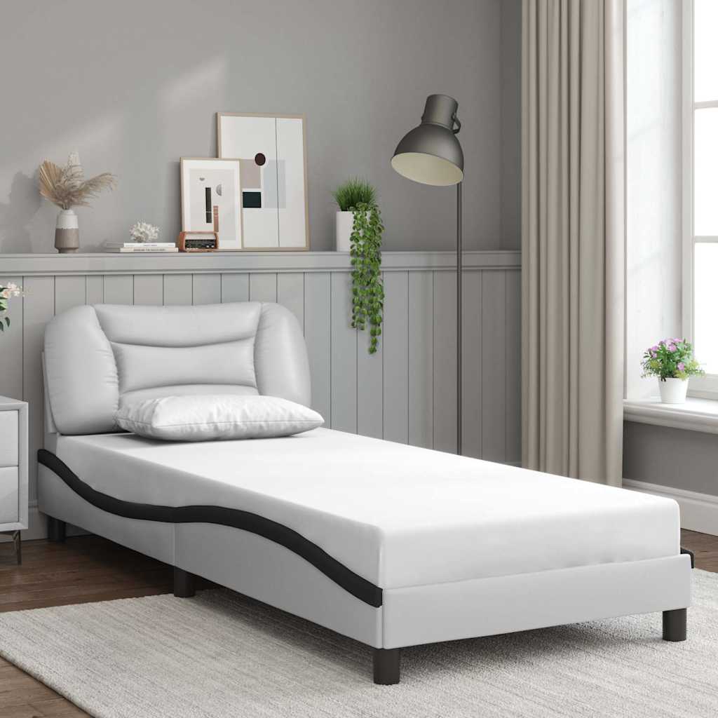 Bedframe zonder matras "Hvar" kunstleer wit en zwart 90x200 cm – afbeelding 1