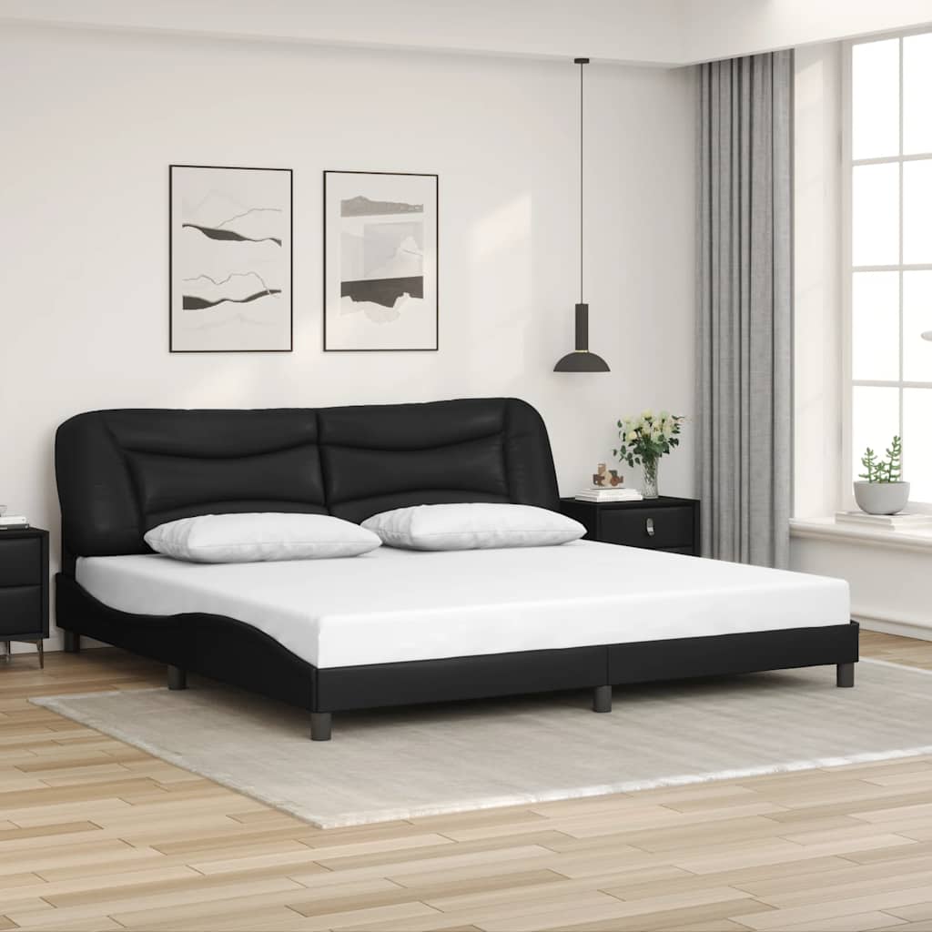 Bedframe zonder matras "Hvar"e kunstleer zwart 200x200 cm – afbeelding 1