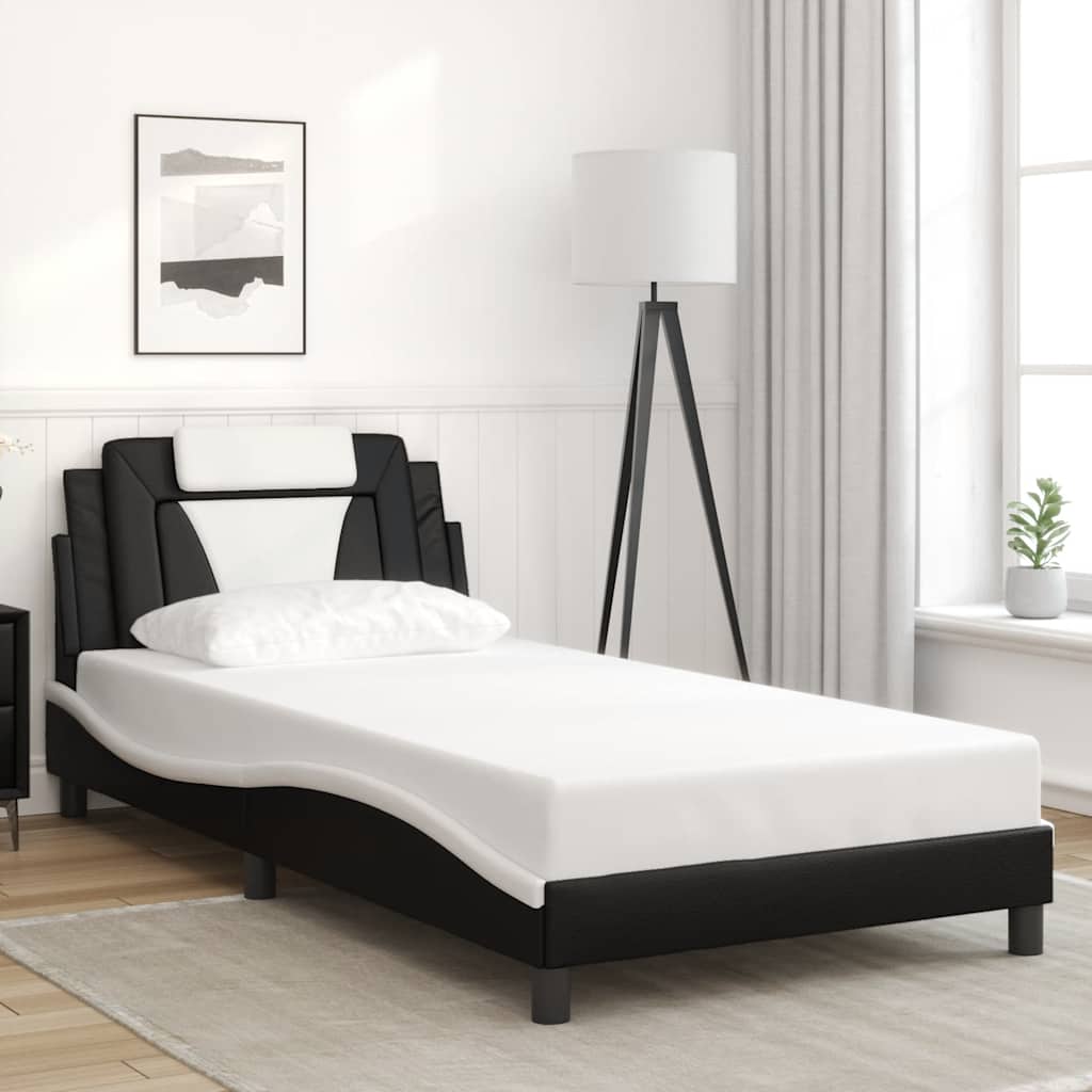 Bedframe "Viana" zonder matras kunstleer zwart en wit 100x200 cm – afbeelding 1