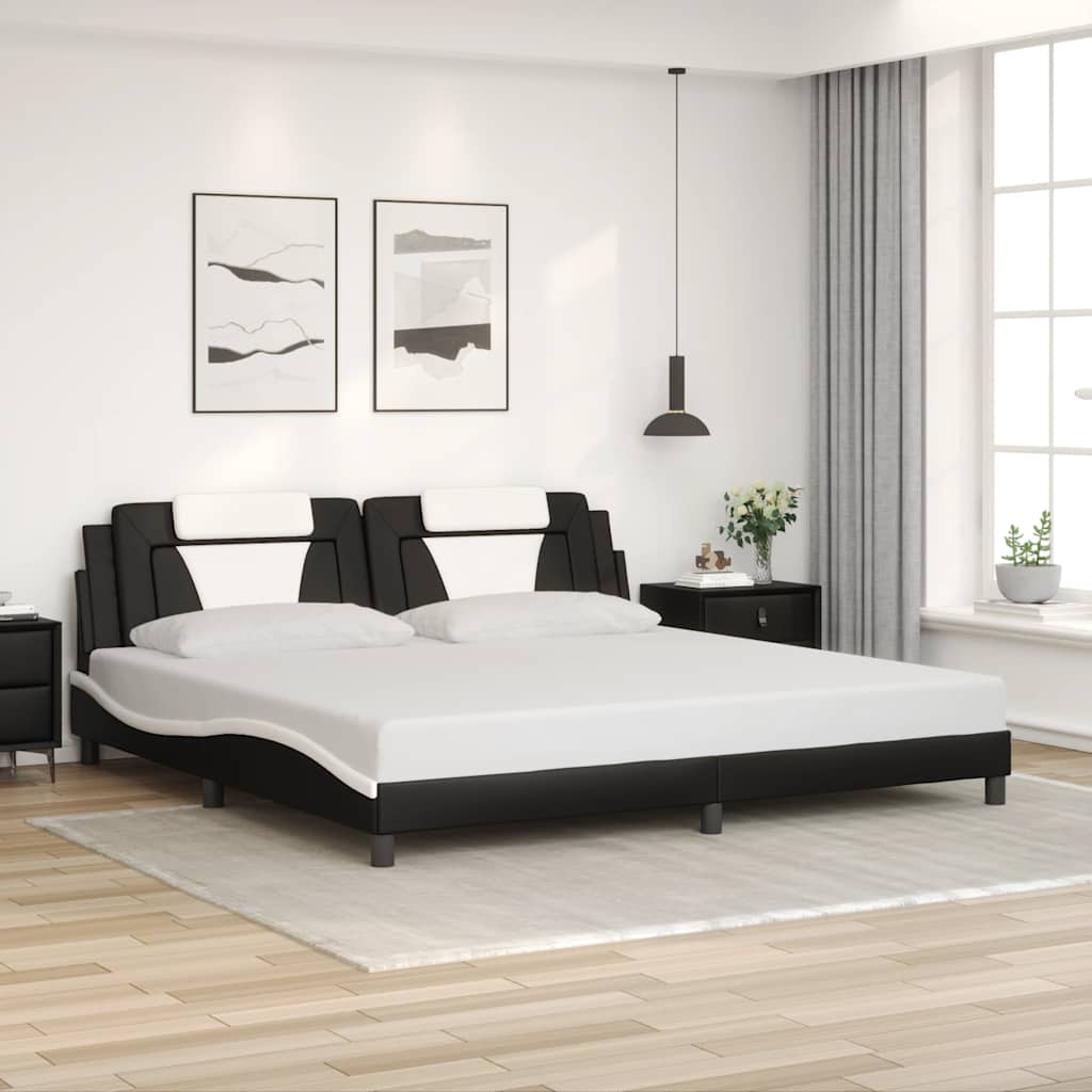 Bedframe "Viana" zonder matras kunstleer zwart en wit 200x200 cm – afbeelding 1