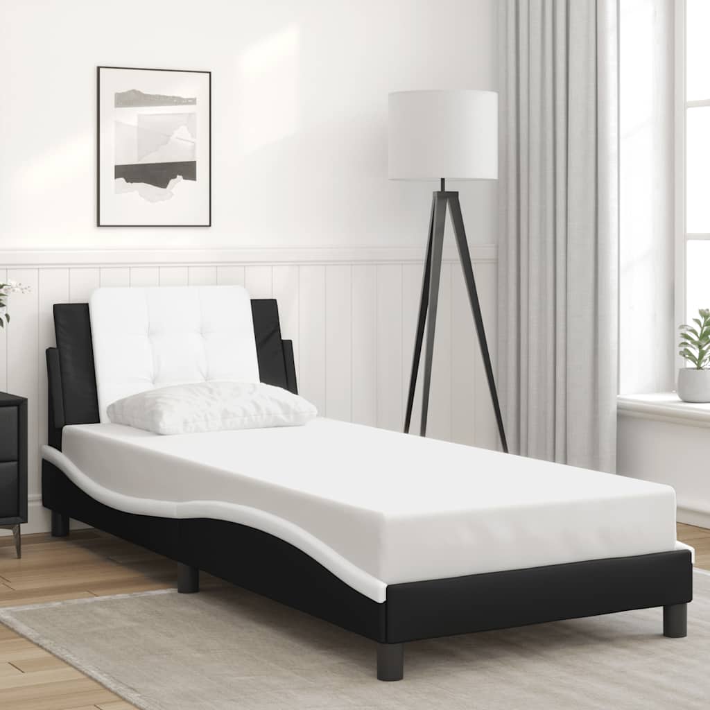 Bedframe zonder matras "Zadar" kunstleer zwart en wit 90x200 cm – afbeelding 1