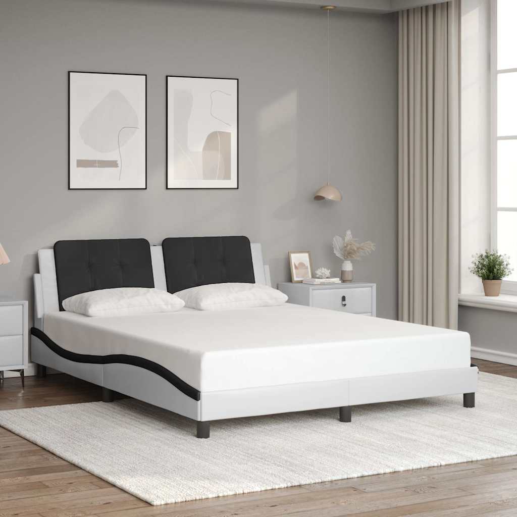 Bedframe zonder matras "Zadar" kunstleer zwart en wit 160x200 cm – afbeelding 1