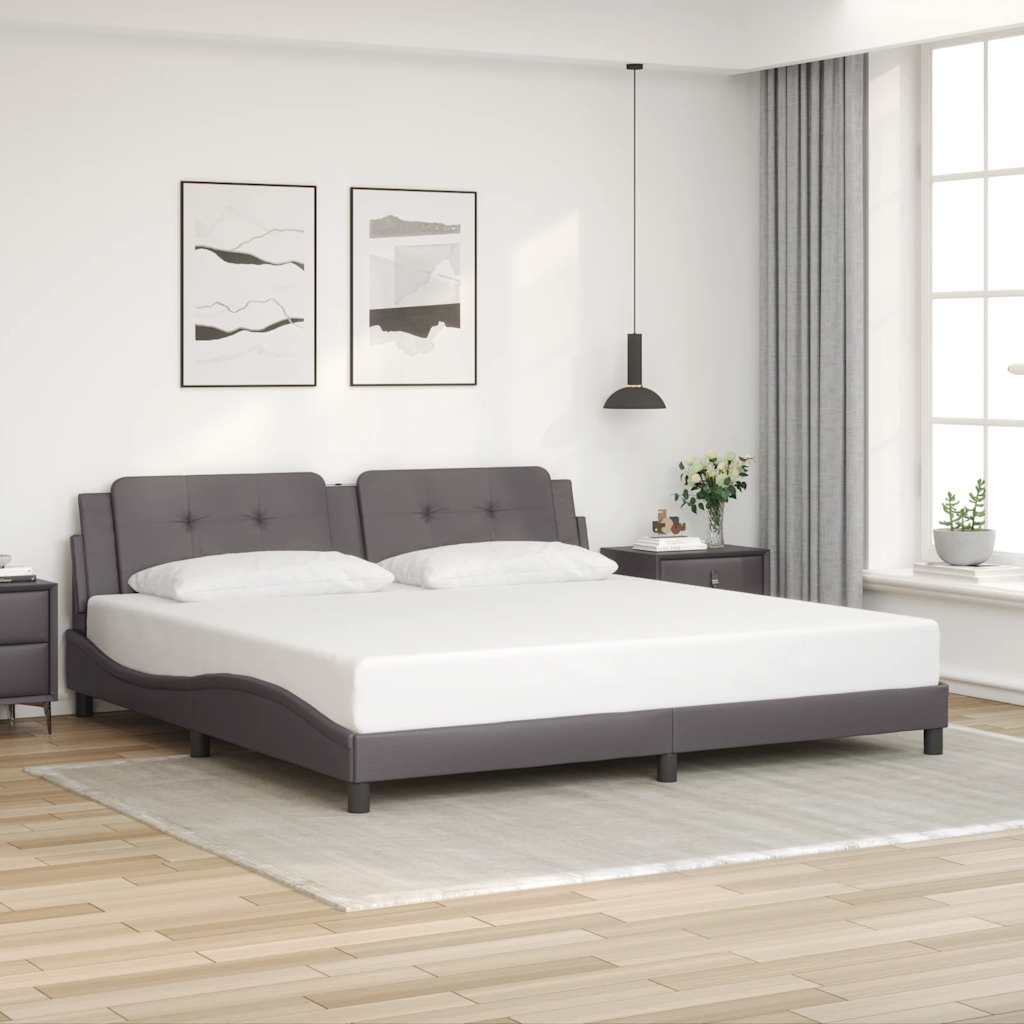 Bedframe zonder matras "Zadar" kunstleer grijs 200x200 cm – afbeelding 1