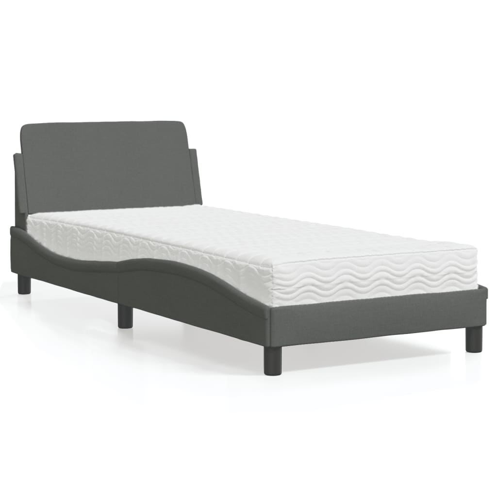 Bed met matras "Dover" stof donkergrijs 80x200 cm – afbeelding 1
