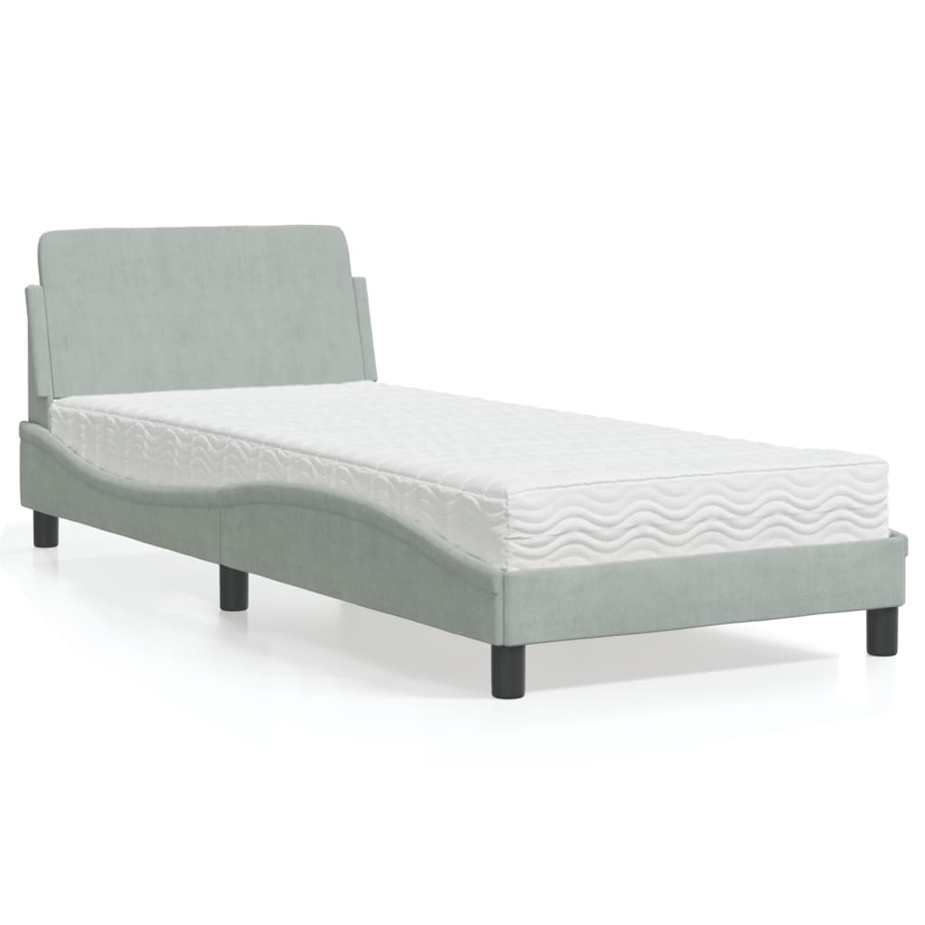 Bed met matras "Dover" fluweel lichtgrijs 80x200 cm – afbeelding 1