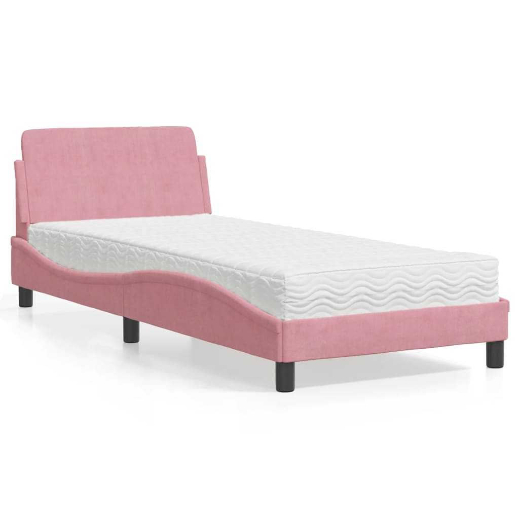 Bed met matras "Dover" fluweel roze 80x200 cm – afbeelding 1