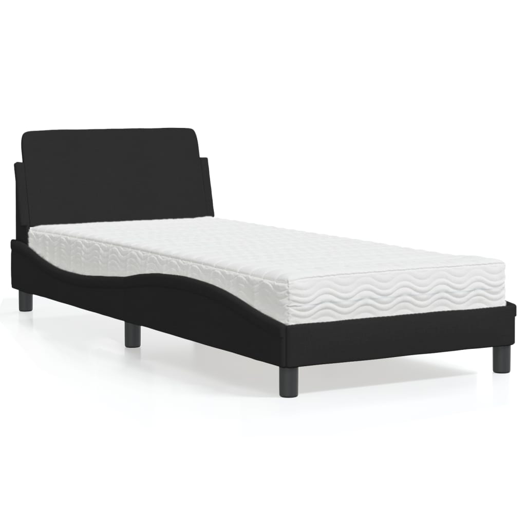 Bed met matras "Dover" stof zwart 90x200 cm – afbeelding 1
