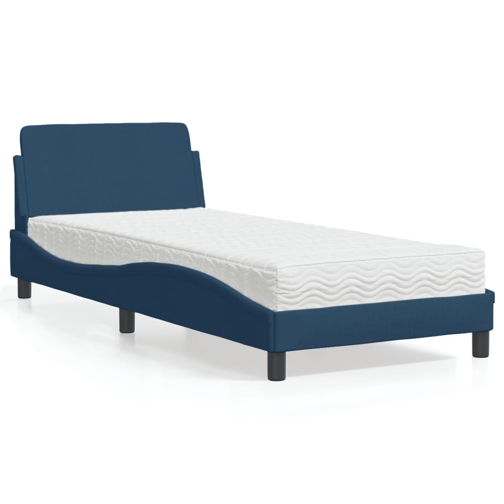 Bed met matras "Dover" stof blauw 90x200 cm – afbeelding 1
