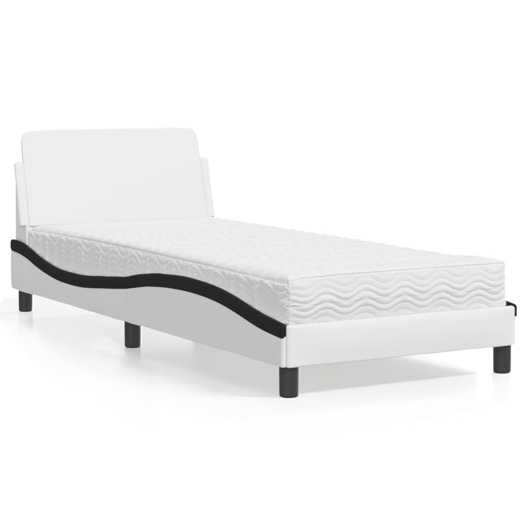 Bed met matras "Dover" kunstleer zwart en wit 90x200 cm – afbeelding 1
