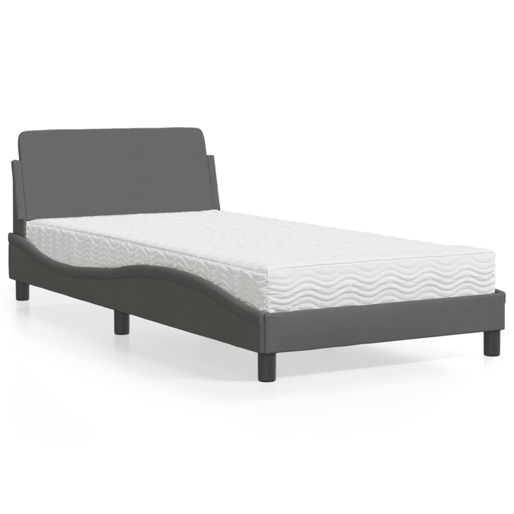 Bed met matras "Dover" stof donkergrijs 100x200 cm – afbeelding 1
