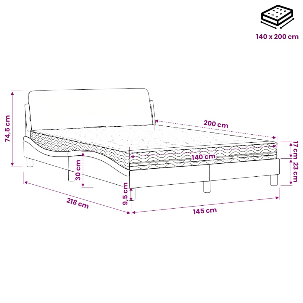 Bed met matras "Dover" stof crèmekleurig 140x200 cm – afbeelding 9
