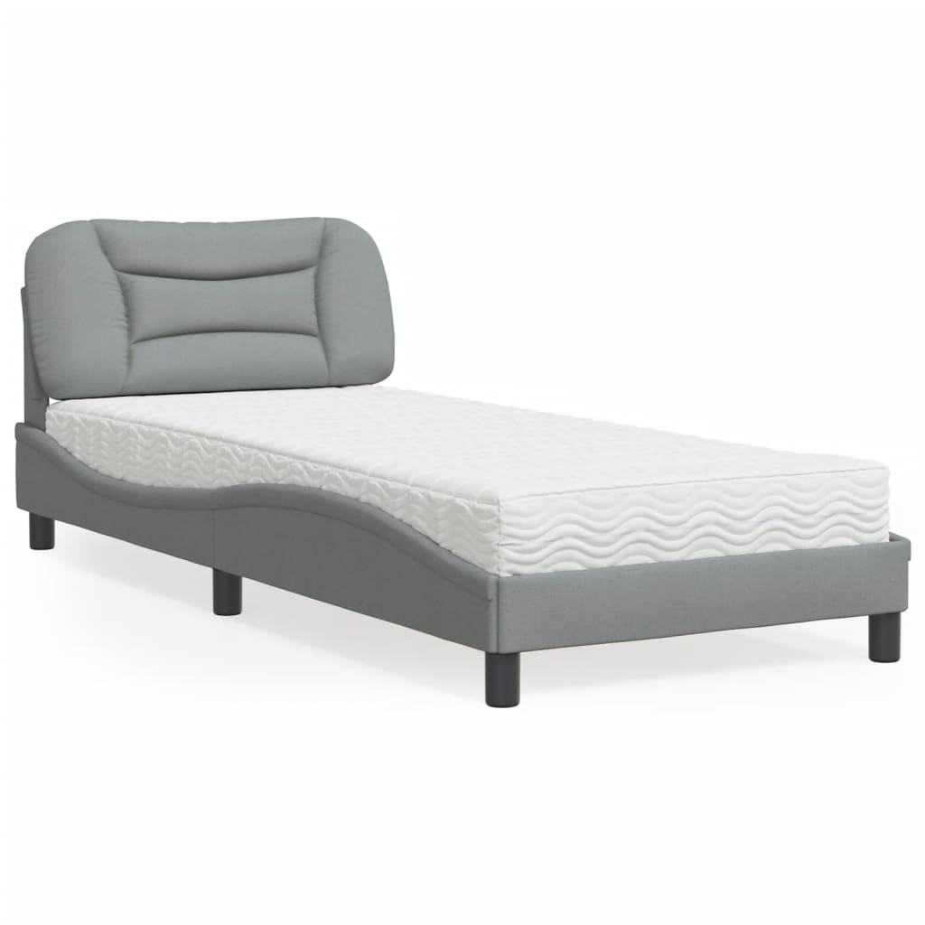 Bed met matras "Hvar" stof lichtgrijs 80x200 cm – afbeelding 1